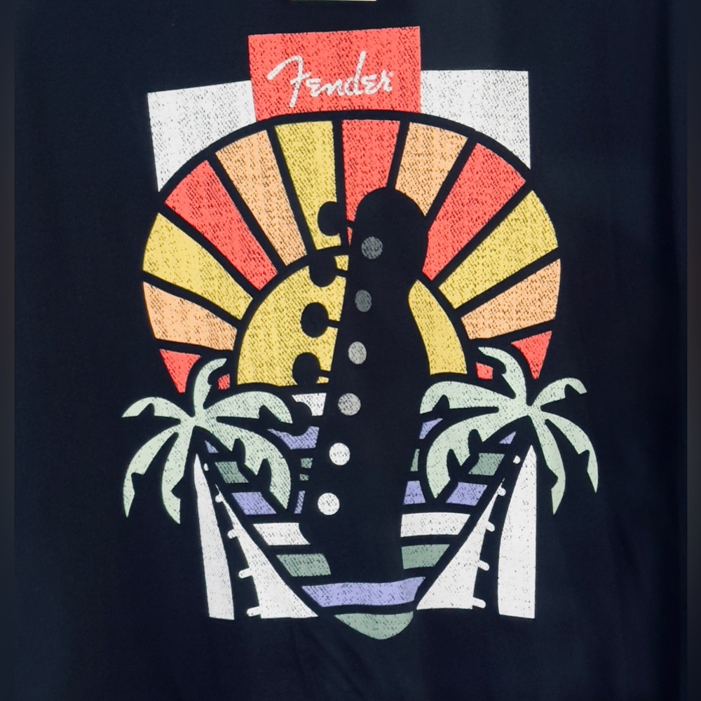 Fender Black&Red Short Sleeve Tee with Retro Palm Tree & Guitar Graphic 2XL NAwT - Picture 3 of 8